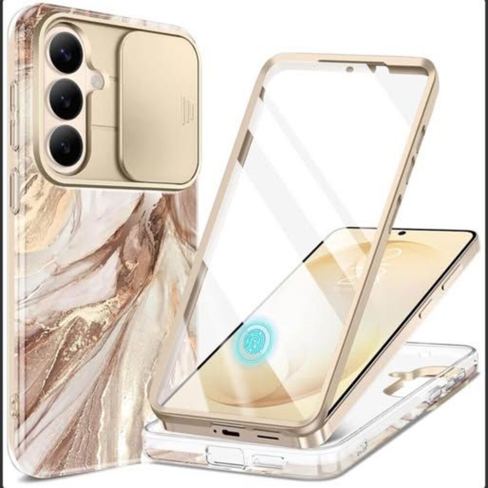 GVIEWIN for Samsung Galaxy S26 Plus Case with Slide Camera Cover Marble